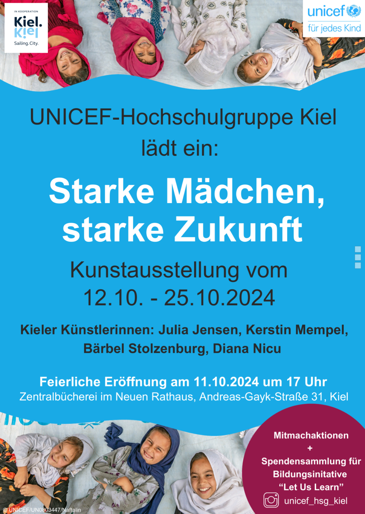 Einladung zur Vernissage der UNICEF-Kunstausstellung „Starke Mädchen, starke Zukunft“